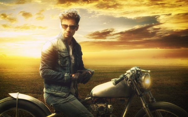 Men Model Motorcycle Sunset Sunglasses Jeans Jacket HD Wallpaper | Background Image
