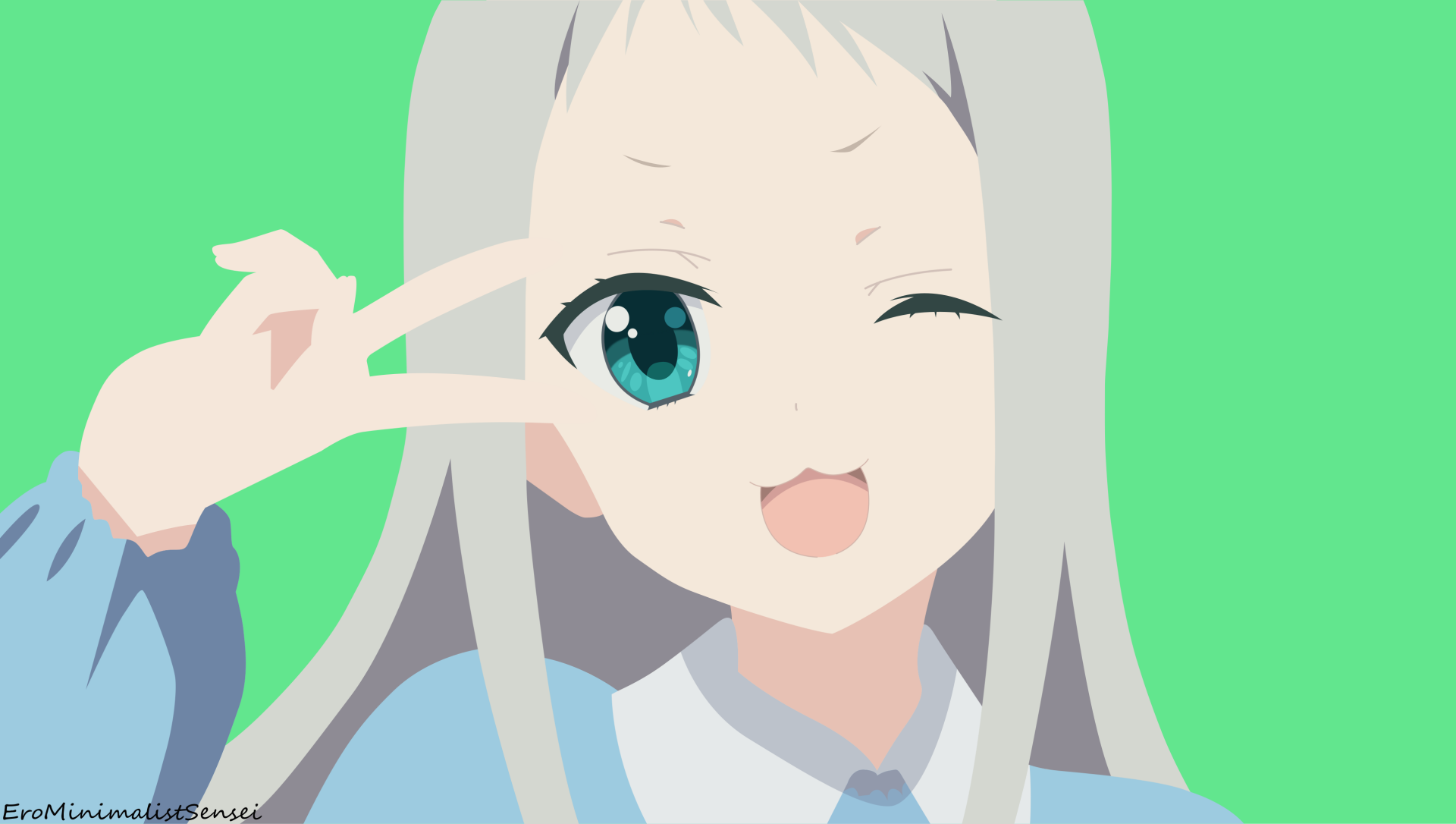 Minimalist HD anime desktop wallpaper featuring Hideri Kanzaki from Blend S, with soft colors and simple design emphasizing a playful, winking expression.