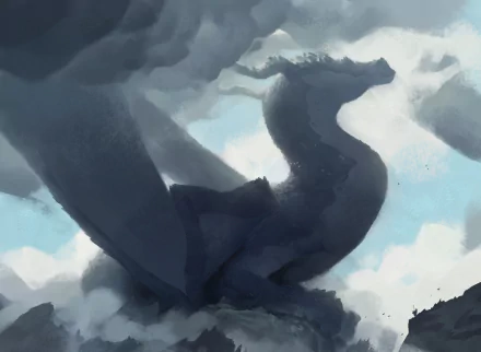 HD fantasy desktop wallpaper featuring a majestic dragon surrounded by clouds, blending seamlessly with the sky. The dragon's silhouette creates a mysterious and enchanting atmosphere.