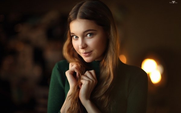 Women Model Models Brunette Blue Eyes Smile Long Hair Depth Of Field HD Wallpaper | Background Image