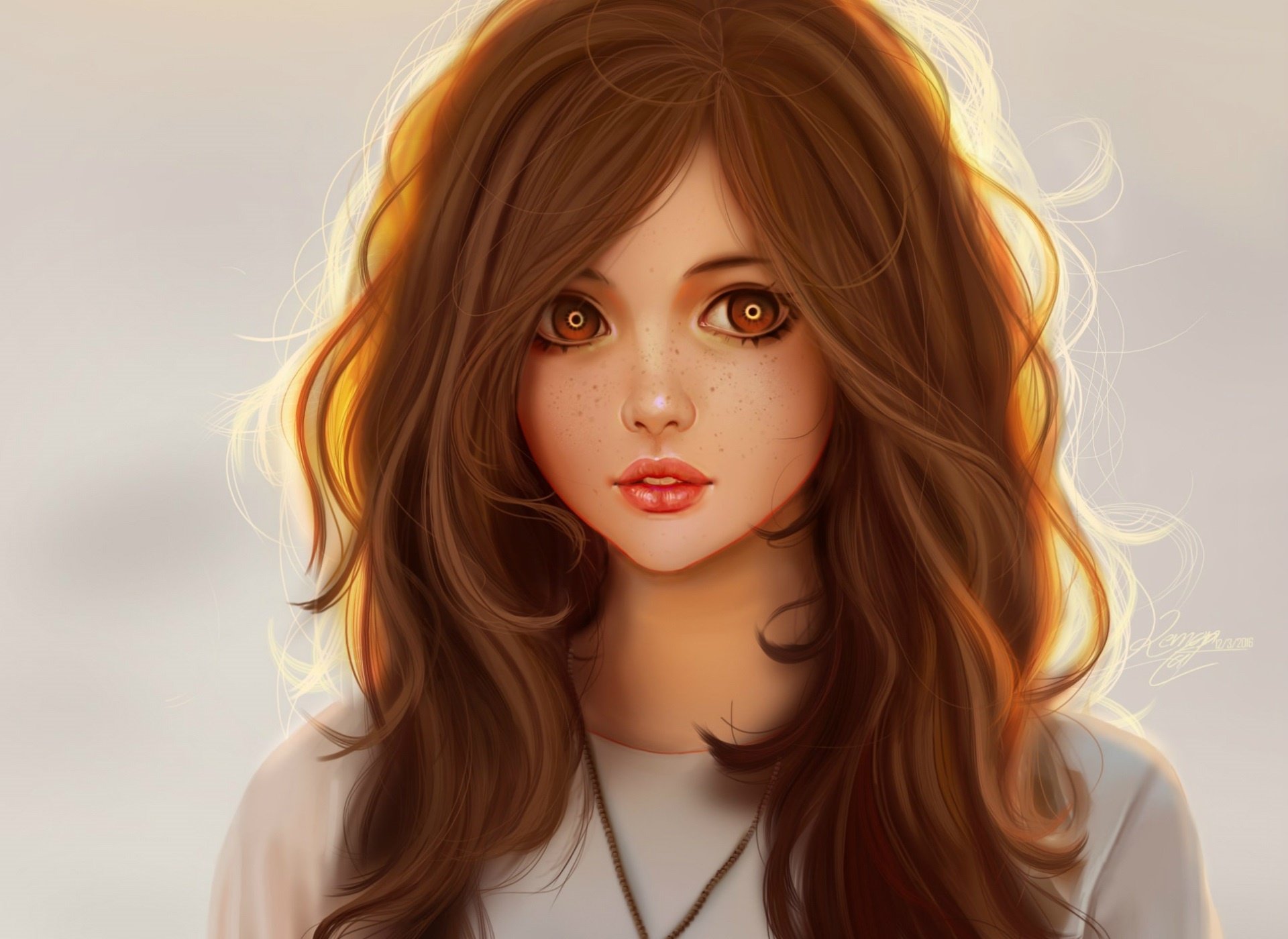 Download Freckles Brown Hair Brown Eyes Face Woman Artistic HD Wallpaper by  YellowLemonCat