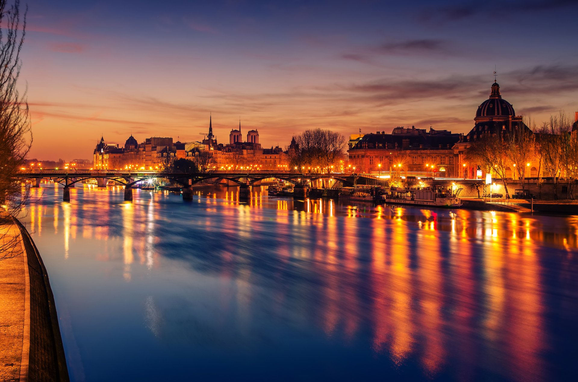 Download France River Night City Man Made Paris 4k Ultra HD Wallpaper