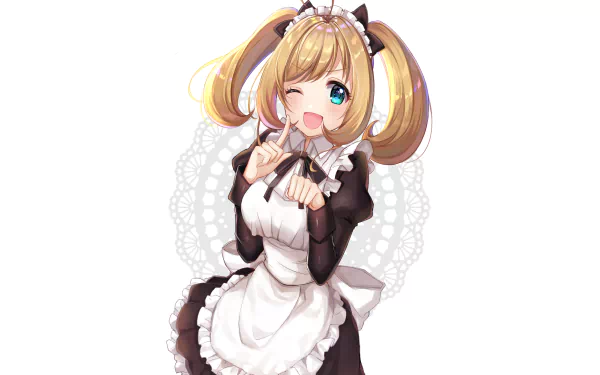 HD anime desktop wallpaper featuring Shin Sato from The iDOLM@STER Cinderella Girls in a maid outfit, winking with a playful pose and bright expression.