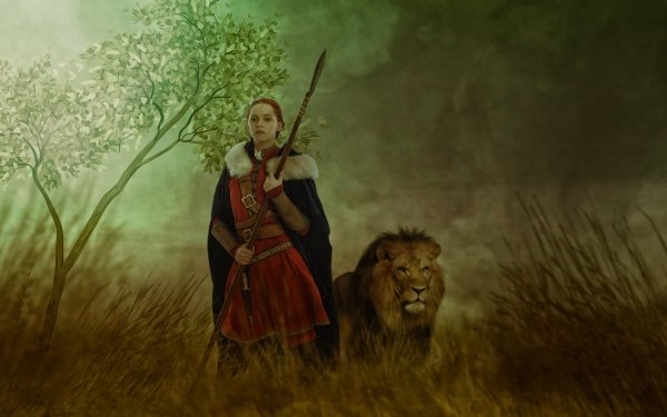 Fantasy Women Warrior Woman Warrior Lance Lion Hunter HD Wallpaper | Background Image