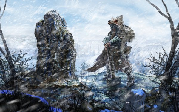 Fantasy Dwarf Warrior Winter Snowfall Hammer HD Wallpaper | Background Image