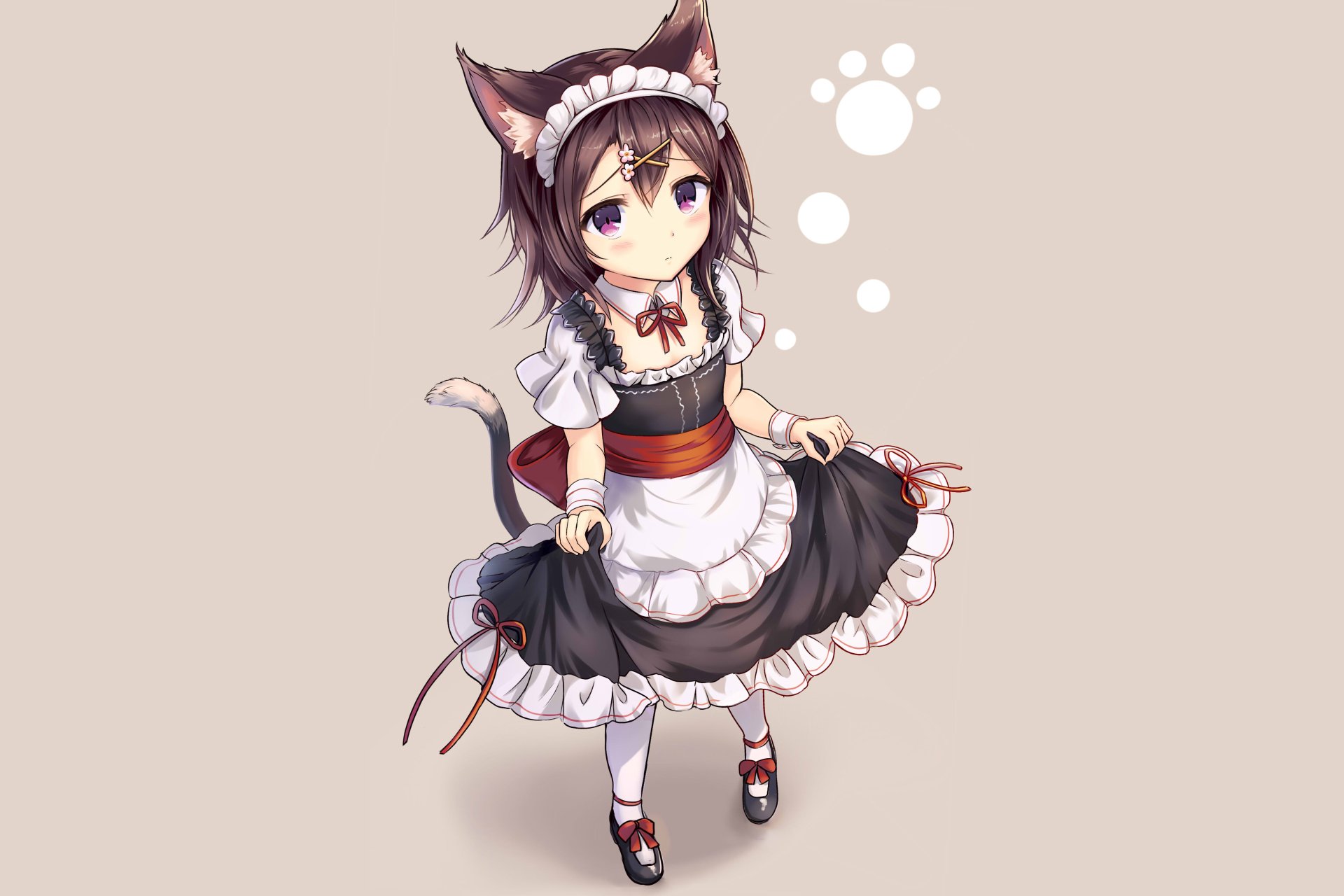 Anime-style original character with cat ears and tail, dressed in a maid outfit, depicted in a 4K Ultra HD PC desktop wallpaper and background.
