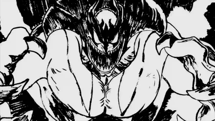 Black and white HD manga-style image of a fearsome character from Devilman: Crybaby. Intense details make it a striking anime desktop wallpaper and background.