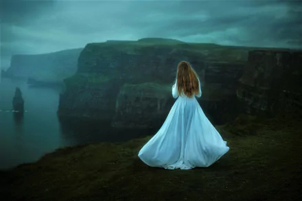 Girl on Ocean Cliffs