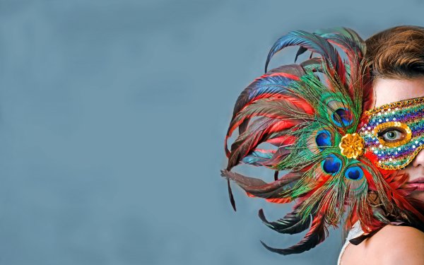 Photography Mask Feather Face Colorful Green Eyes HD Wallpaper | Background Image