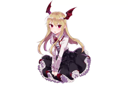 HD PC desktop wallpaper featuring Vania from the video game Rage of Bahamut, showcasing her with blonde hair, red eyes, and bat-like wings in a black and white outfit.