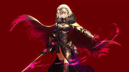 HD desktop wallpaper featuring Jeanne d'Arc Alter from the Fate Series, specifically Fate/Grand Order. The anime character is depicted in a powerful pose with a dark and intense background.