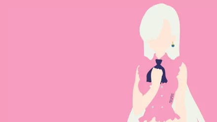 Minimalist HD desktop wallpaper featuring Elizabeth Liones from The Seven Deadly Sins anime. She has long white hair and wears a pink outfit with blue earrings, set against a pastel pink background.