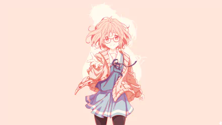 HD desktop wallpaper featuring Mirai Kuriyama from the anime Kyoukai no Kanata (Beyond the Boundary), illustrating her in a pastel-toned background with her signature glasses and hair.