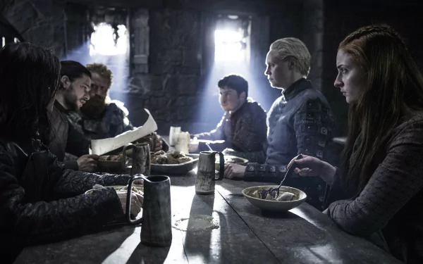 Sophie Turner Gwendoline Christie Daniel Portman Ben Crompton Kit Harington Kristofer Hivju Sansa Stark Brienne Of Tarth Podrick Payne Dolorous Edd Jon Snow Tormund Giantsbane TV Show Game Of Thrones HD Desktop Wallpaper | Background Image