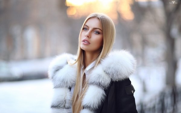 Women Model Models Long Hair Blonde Blue Eyes Winter Depth Of Field Coat HD Wallpaper | Background Image