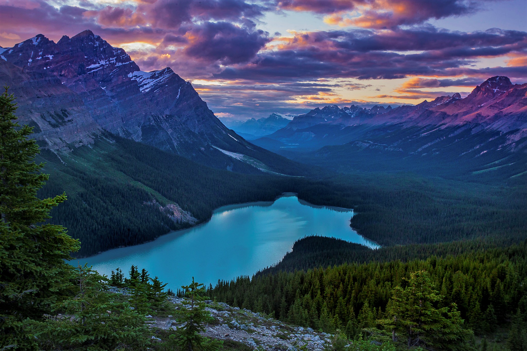 Download Lake Mountain Forest Cloud Sunset Nature Landscape HD Wallpaper