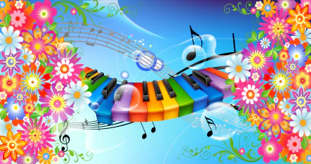 musical note colorful flower keyboard vector music artistic HD Desktop Wallpaper | Background Image