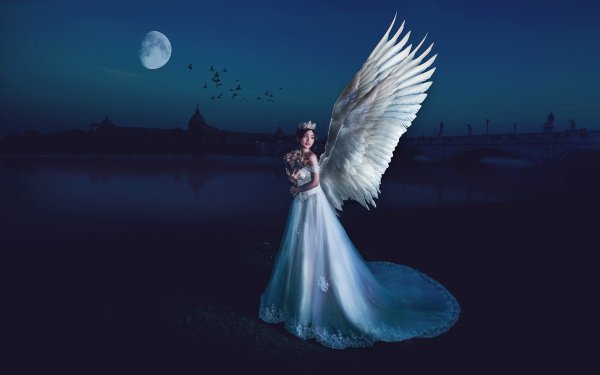 Fantasy Angel Wings Crown Dress Asian HD Wallpaper | Background Image