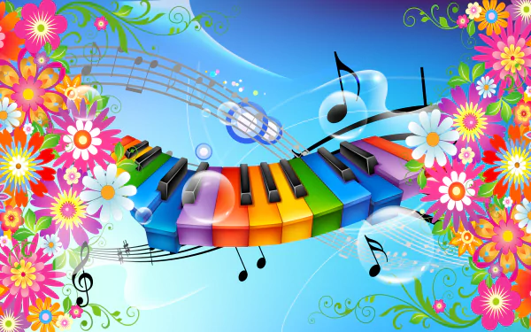 musical note colorful flower keyboard vector music artistic HD Desktop Wallpaper | Background Image