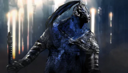 Artorias, the armored warrior from Dark Souls, stands ready in a dramatic 4K Ultra HD PC desktop wallpaper background.