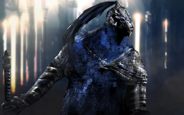 Artorias, the armored warrior from Dark Souls, stands ready in a dramatic 4K Ultra HD PC desktop wallpaper background.