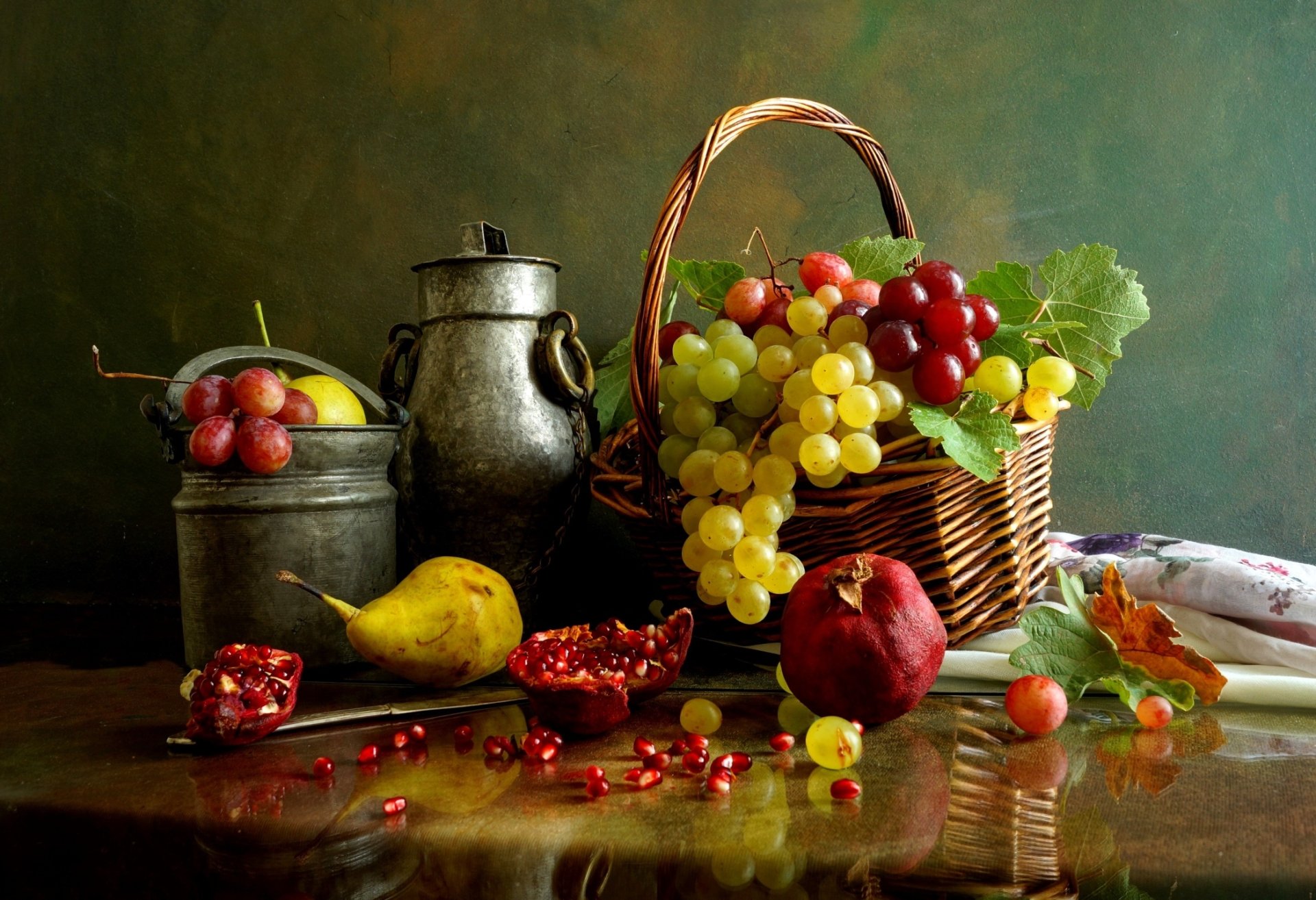 Download Grapes Basket Fruit Photography Still Life HD Wallpaper