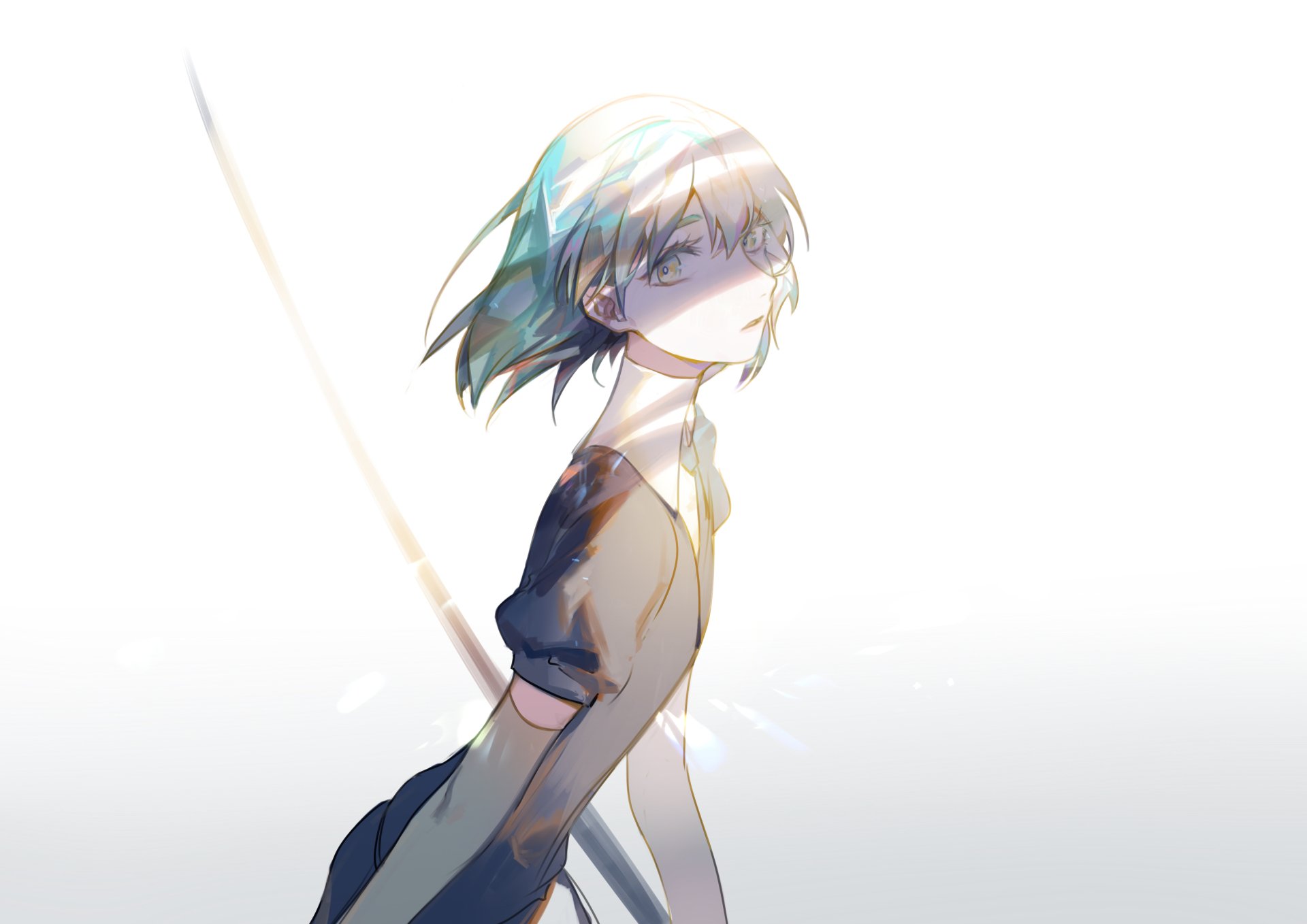 Diamond (Land of the Lustrous) anime portrait, soft backlight and iridescent hair — 2K Quad HD PC desktop wallpaper/background.