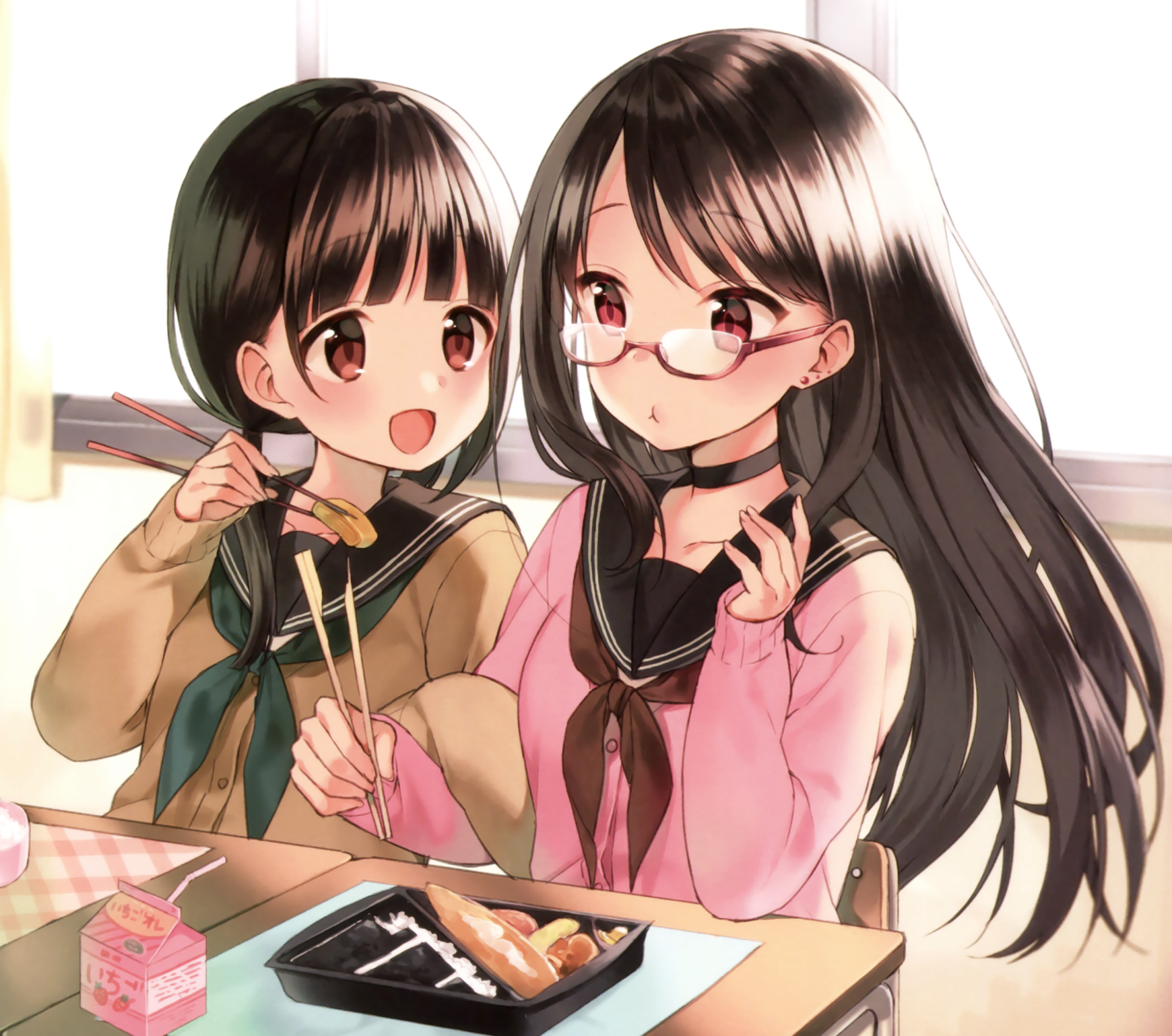 Download Earrings Brown Eyes Smile Blush Glasses Twintails Short Hair Brown Hair Long Hair Anime Original HD Wallpaper by 緑川　葉