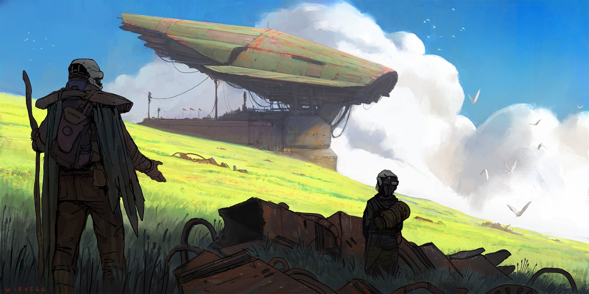 Download Cloud Building Sci Fi Landscape Wallpaper by Thomas Wievegg