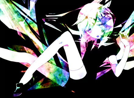 Vibrant HD anime wallpaper featuring Diamond from Land of the Lustrous, showcasing colorful crystalline effects and dynamic pose on a dark background.