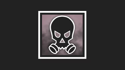 Minimalist 8K Ultra HD PC wallpaper: Smoke (Tom Clancy's Rainbow Six: Siege) gas-mask skull icon on muted smoky background — minimalist gaming art.