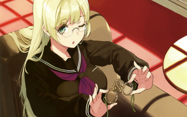 Anime Original Long Hair Blonde Green Eyes Wink Glasses HD Wallpaper | Background Image