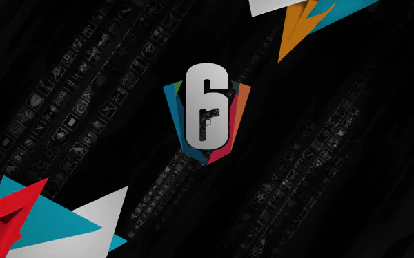 HD desktop wallpaper featuring the logo of Tom Clancy's Rainbow Six: Siege at the center, set against a dark background with colorful geometric accents.