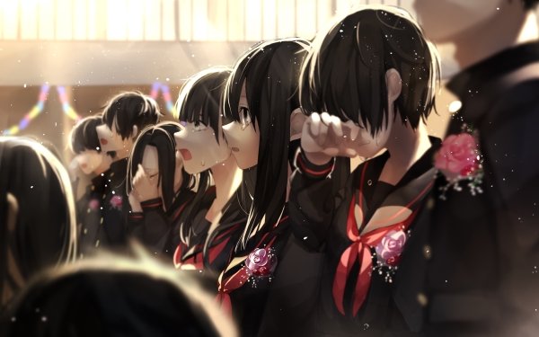 Anime Original Rose Crying Schoolgirl School Uniform HD Wallpaper | Background Image