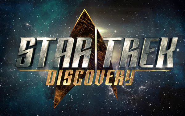 HD desktop wallpaper featuring the Star Trek: Discovery logo set against a starry space background.