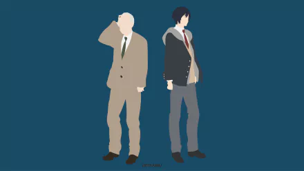 Minimalist 4K Ultra HD anime desktop wallpaper featuring Hiro Shishigami from Inuyashiki against a solid dark blue background.