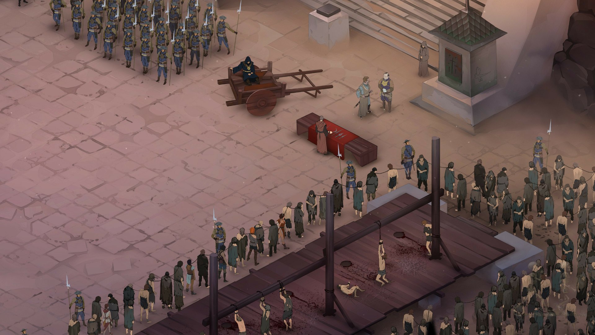 HD wallpaper from Ash of Gods: Redemption showing an in-game tactical scene with characters and formations.