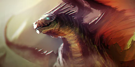 HD PC desktop wallpaper and background: a fierce fantasy dragon with glowing teal eye, iridescent scales and sweeping wings in warm light.