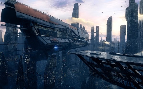 Ciencia ficción Nave espacial Ciudad Futurista Rascacielos Fondo de pantalla HD | Fondo de Escritorio