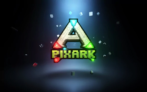 HD desktop wallpaper featuring the colorful PixARK logo with a sparkling, dark background.