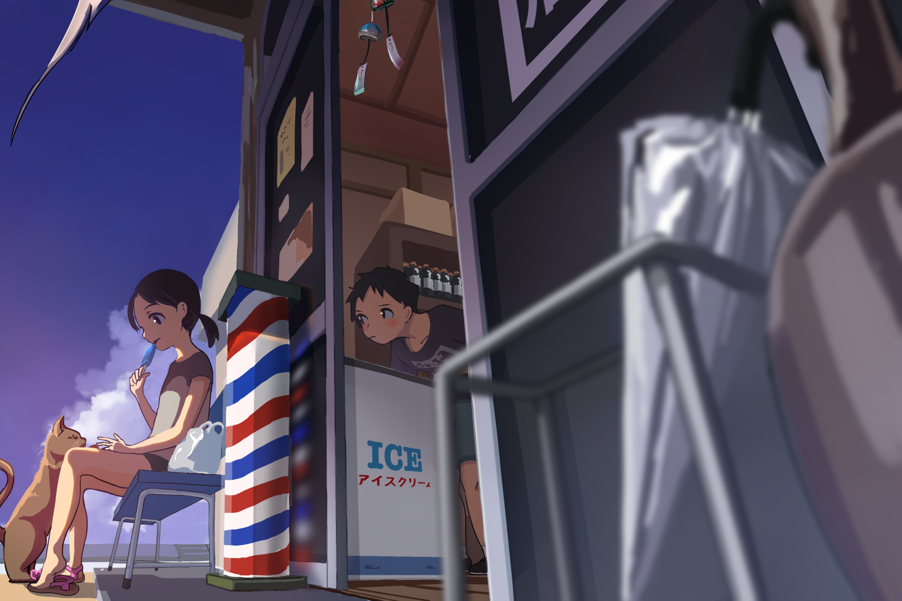 Download Peeking Sky Summer Ice Shop Cat Anime Original Anime Cat Sky Anime Anime Summer Wallpaper