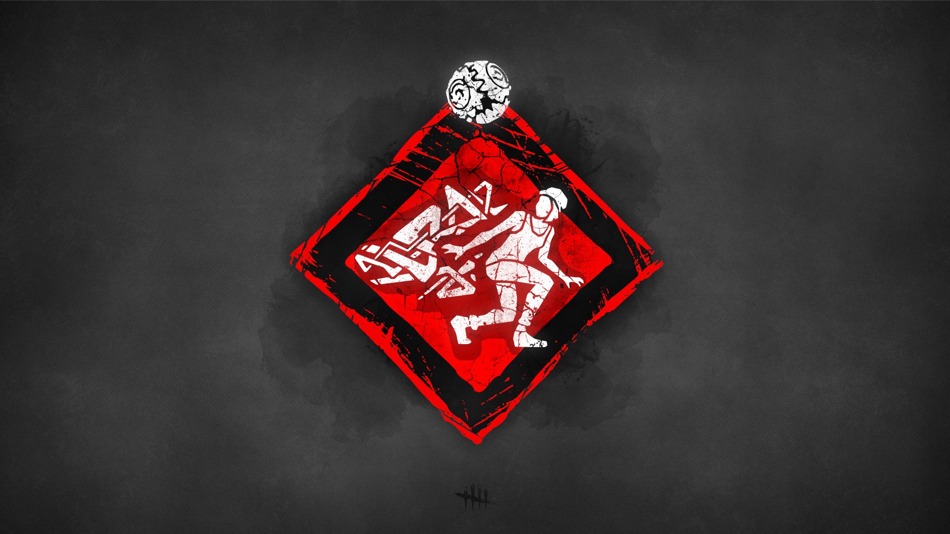 Minimalist 8K PC wallpaper showing Dead by Daylight (video game) Urban Evasion perk icon in red with Nea Karlsson motif on a smoky dark background (Minimalist Gaming).