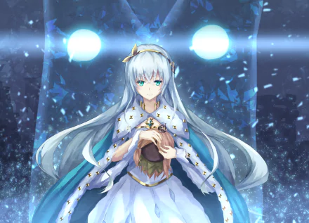 HD PC desktop wallpaper featuring Anastasia from Fate/Grand Order in an anime style, surrounded by glowing orbs and a mystical, ethereal atmosphere.