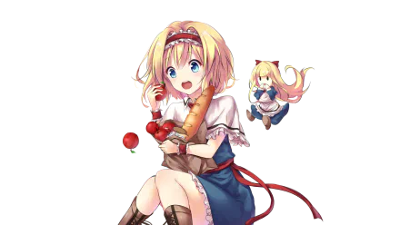 HD anime-style Touhou character holding a giant carrot, with a smaller version of the character floating nearby, designed as a vibrant PC desktop wallpaper background.