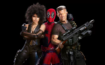 HD desktop wallpaper featuring characters from Deadpool 2: Josh Brolin as Cable, and Deadpool positioned between them, showcasing their iconic looks.