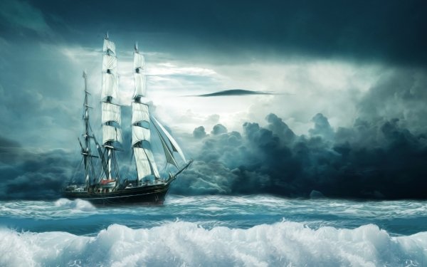 Fantasy Ship Wave Oil Painting Ocean Cloud HD Wallpaper | Background Image