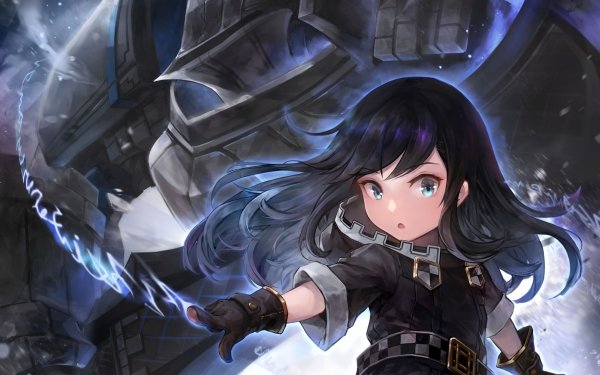 Anime Original Long Hair Black Hair Magic Blue Eyes Mecha HD Wallpaper | Background Image
