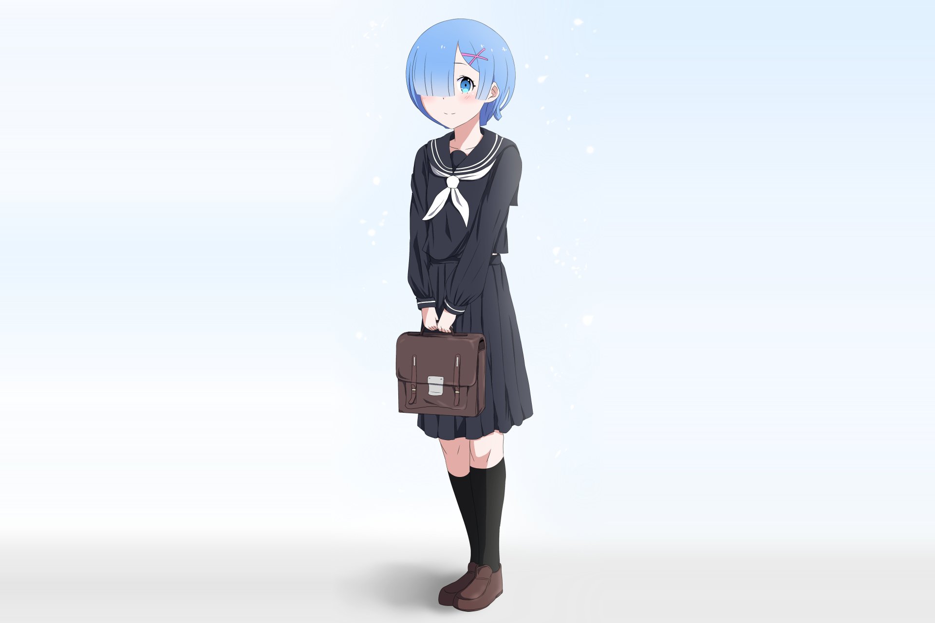 Download Blue Eyes Schoolgirl Blue Hair Short Hair Rem (Re:ZERO) Anime Re:Zero - Starting Life In Another World 4k Ultra HD Wallpaper by kawakun