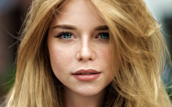 Women Face Model Freckles Blonde Blue Eyes HD Wallpaper | Background Image