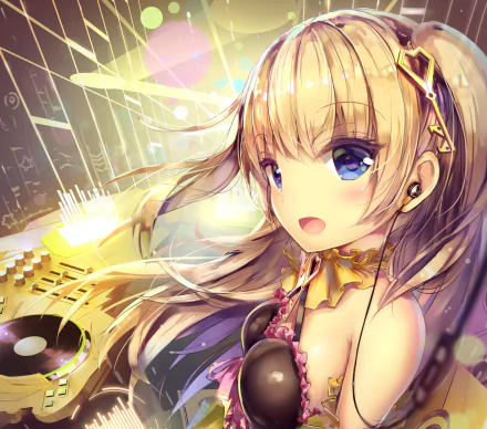 turntable blush twintails key blue eyes blonde long hair Anime music HD Desktop Wallpaper | Background Image